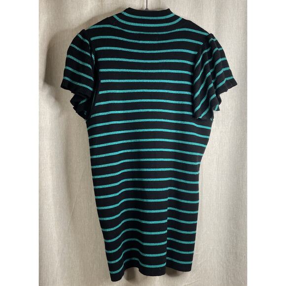 Nine West -Black w/Turquoise Shimmer Stripes & Flutter Short Sleeve Top - Large - Picture 4 of 7